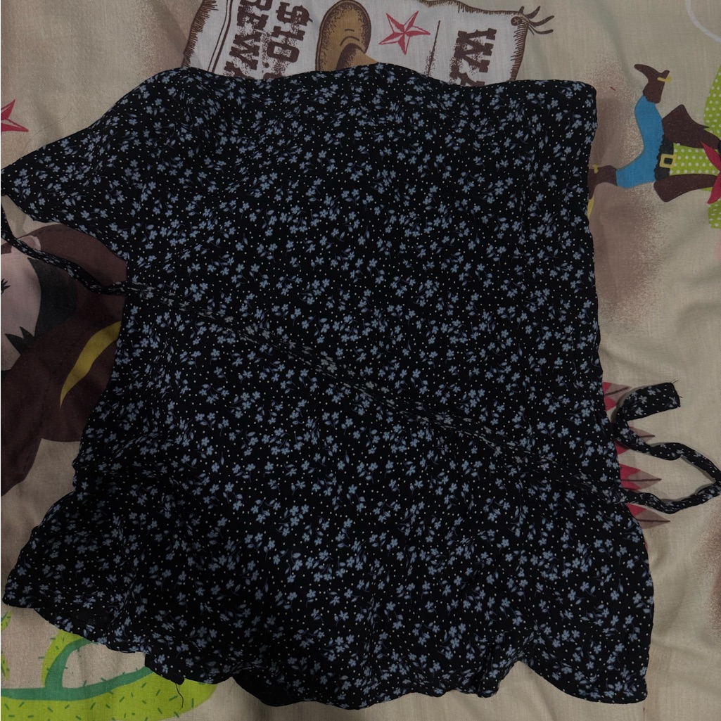 Brandy Melville Black Skirt With Blue Floral Pattern
